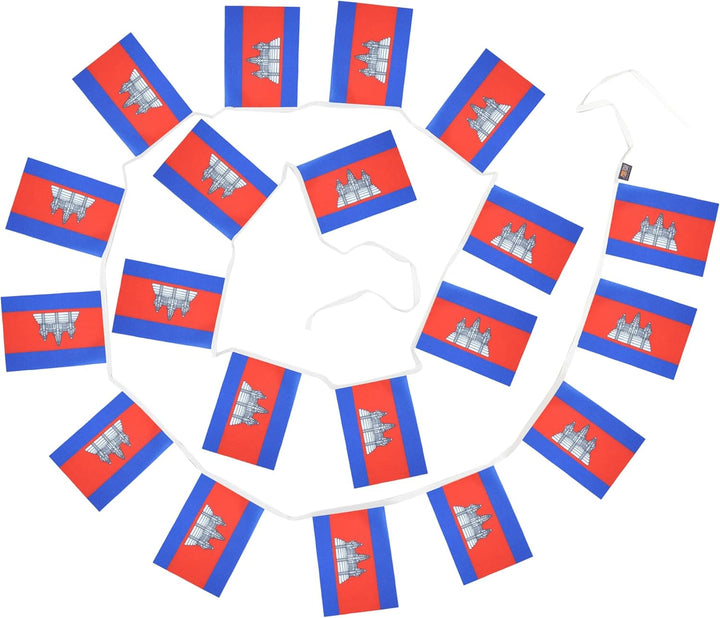 AZ FLAG FAHNENKETTE KAMBODSCHA 12 Meter mit 20 flaggen 45x30cm- KAMBODSCHANISCHE Girlande Flaggenket