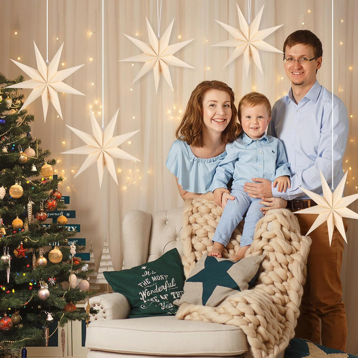 5 Stück Papiersterne Weihnachten Beige 30cm 9 Zacken Creme Papiersterne Faltsterne Aufhängen Weihnac