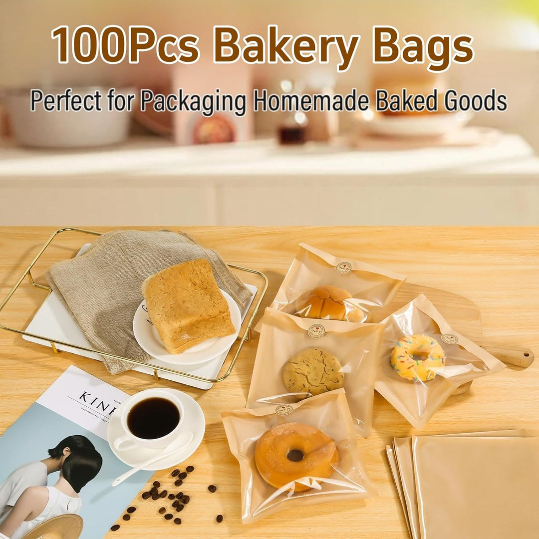 100 Stück Lebensmitteltüten with Window, 18 x 19 cm Sandwich Bags, Kraft Paper Small Bread Bags,Fett