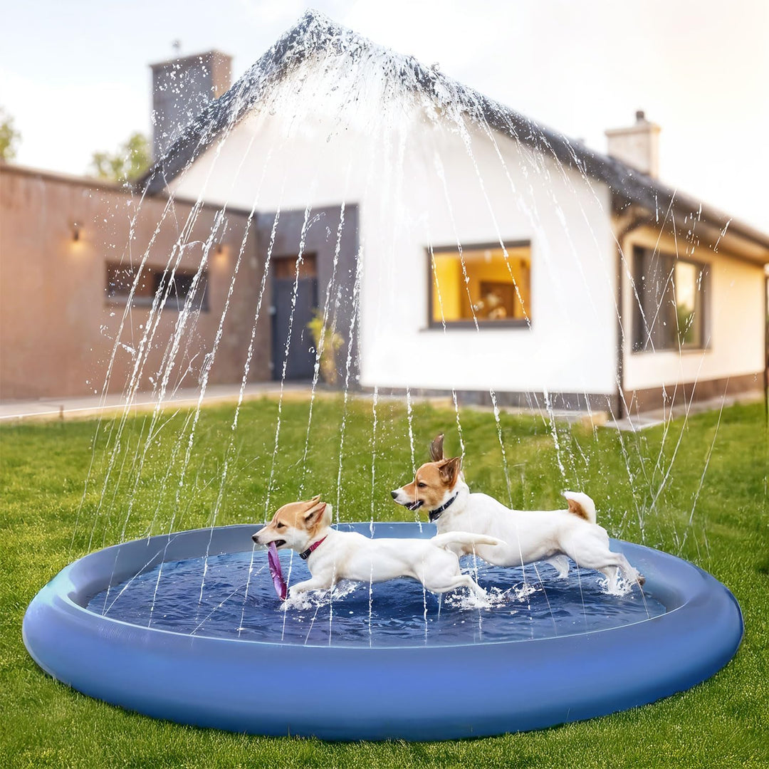 MERSJO Felix 100 Hundespielzeug Sprinklermatte, 100 cm, Blau, Wasserspritzmatte mit Fontäne für Hund