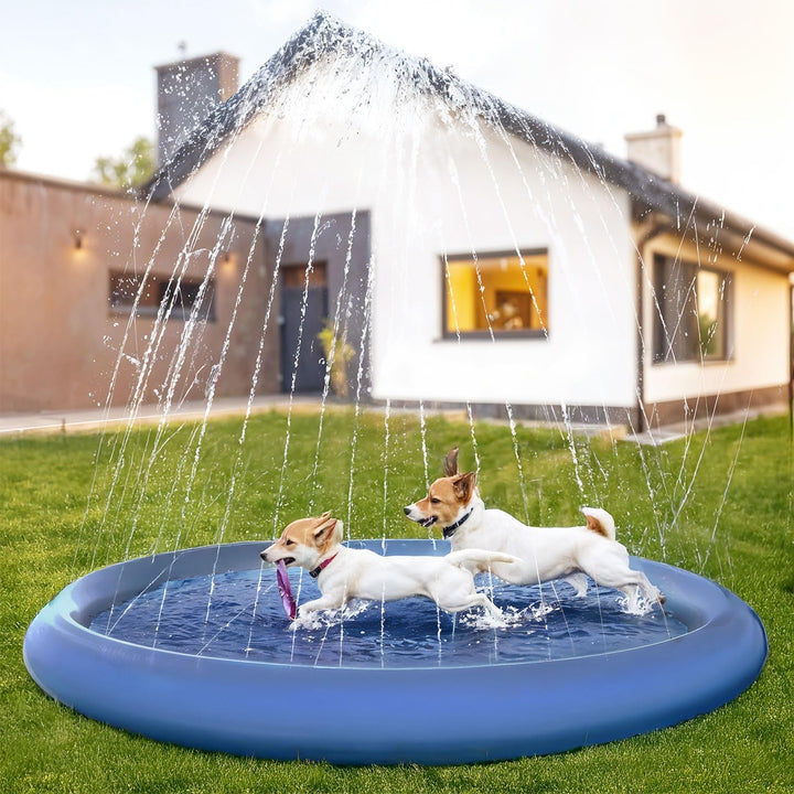 MERSJO Felix 100 Hundespielzeug Sprinklermatte, 100 cm, Blau, Wasserspritzmatte mit Fontäne für Hund
