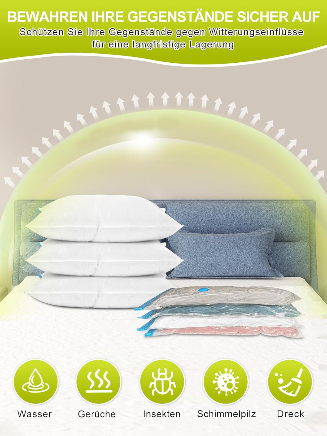 Vakuumbeutel für Kleidung mit Elektrischer Luftpumpe, 10 Stück (3 Jumbo 100x80cm &3 Gross 80x60cm &2
