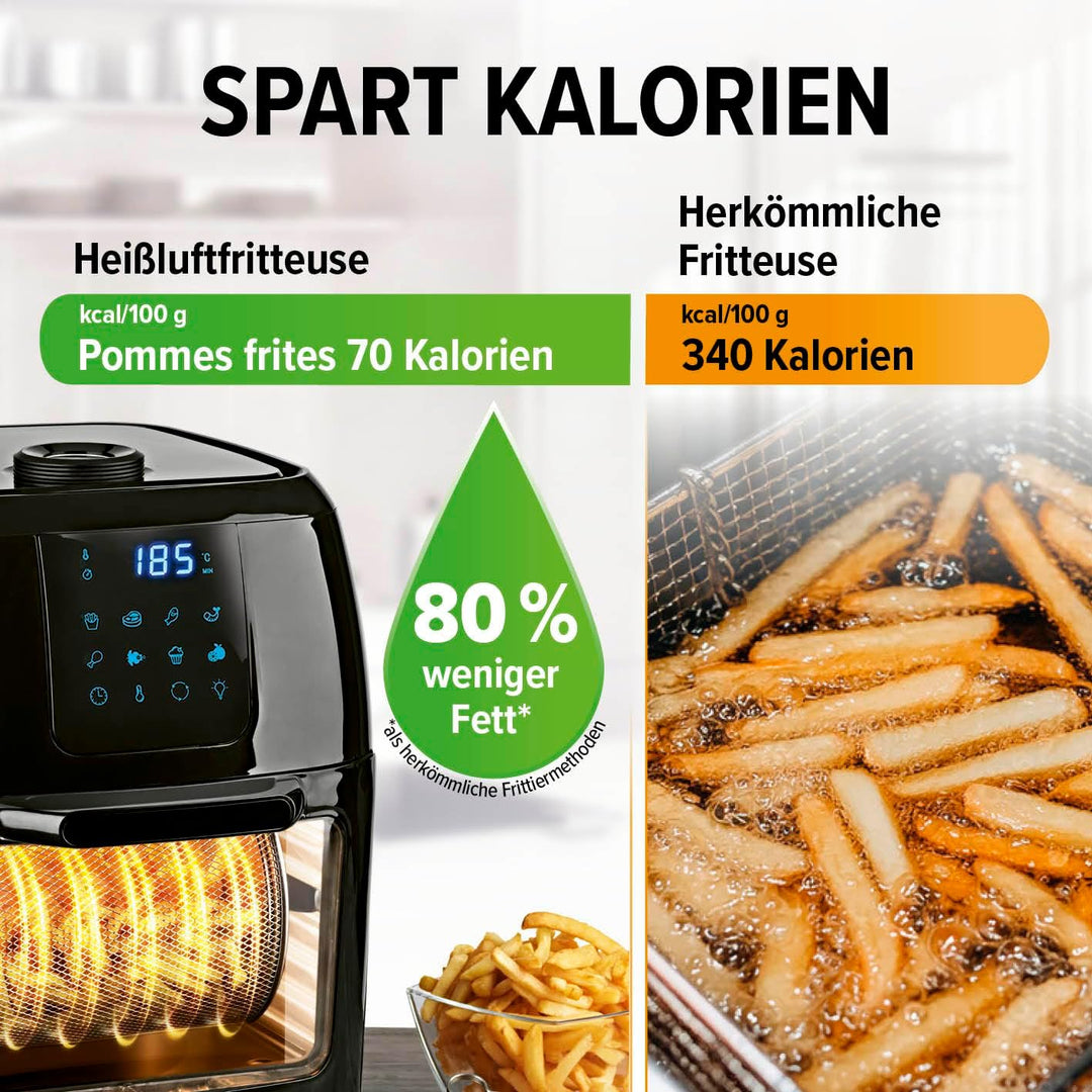 GOURMETmaxx Digitale XXL Heissluft-Fritteuse 9 Liter | Frittieren ohne Fett, Fritteuse, Ofen und Dre