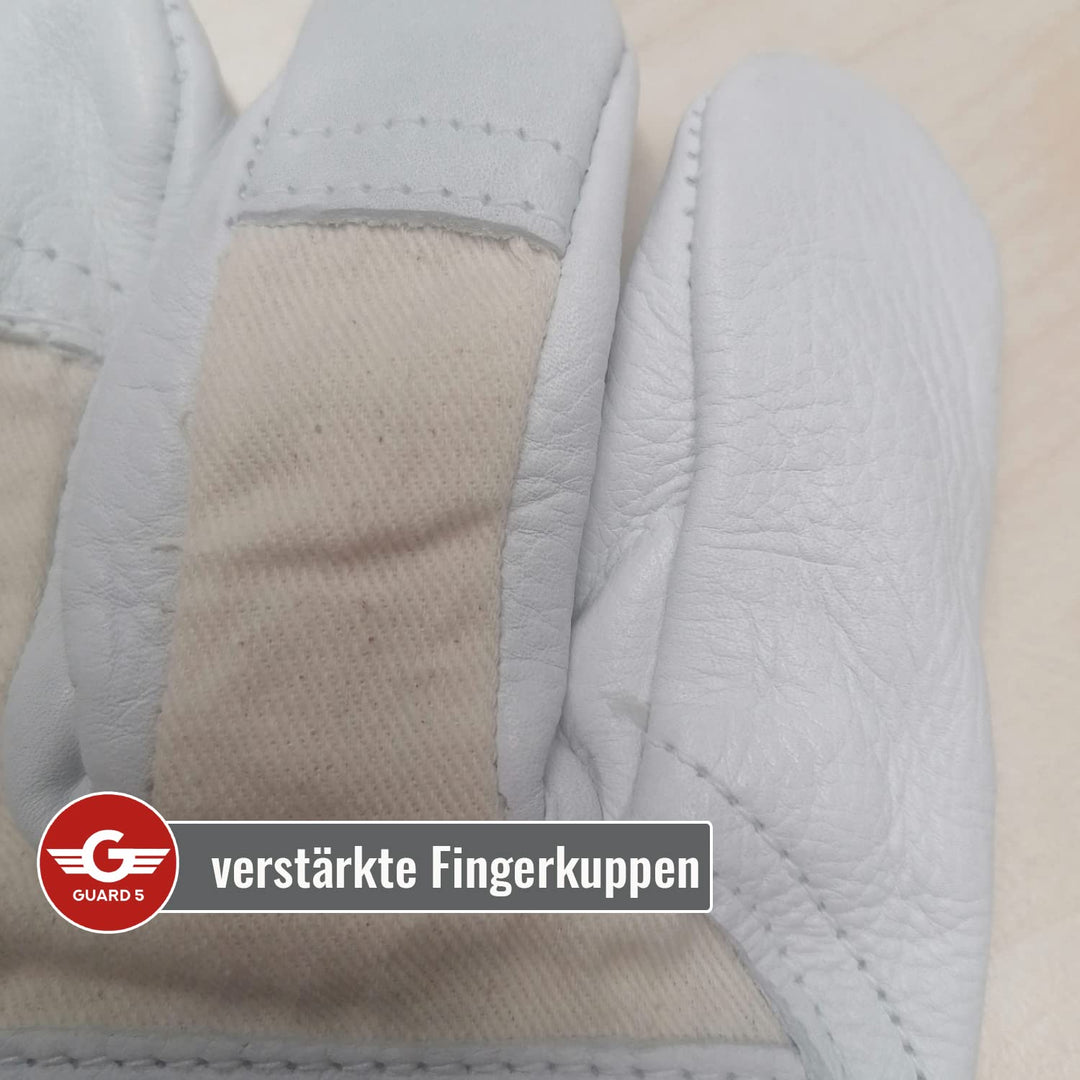 GUARD 5 - Leder Arbeitshandschuhe 5 Paar Gr.8 - Rind- Vollleder Handschuhe - hochwertiger, robuster