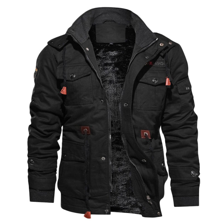YEBIRAL Herren Fleece Gefüttert Warme Winterjacke Militär Jacke mit Abnehmbarer Kapuze Übergangsjack