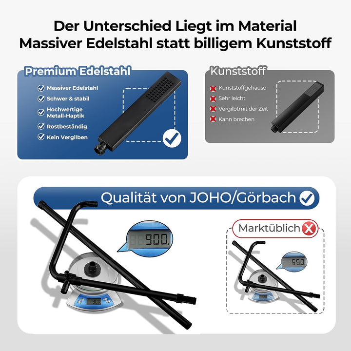 Görbach Duschset Duschsystem Überkopfbrauseset Duschstange Duschsäule ohne Duscharmatur matt schwarz