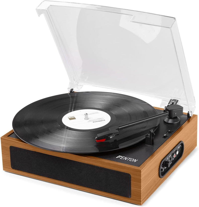 Fenton Plattenspieler Bluetooth, Vinyl Player mit Schallplattenkoffer, Autostopp, Abdeckhaube Vinyl