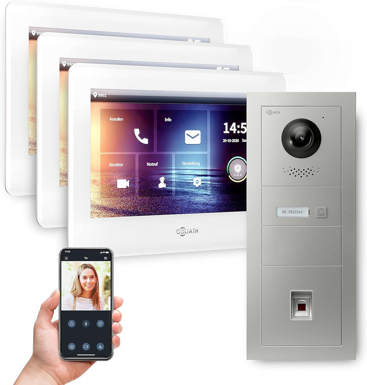Goliath Hybrid | 2-Draht Bus | Full-HD Video Türsprechanlage | App | 1-Fam | 3 x Full-Touchscreen 7"
