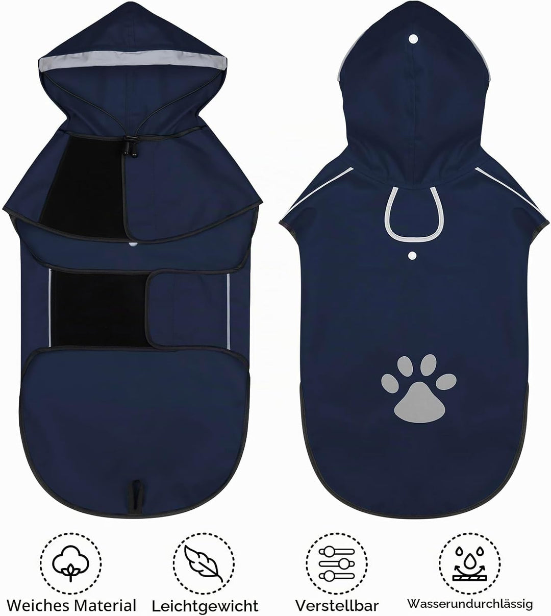 BiPawTi Hunde Regenmantel Mittlere Hunde - Ultraleicht Wasserdicht Hunderegenmantel mit Reflektieren
