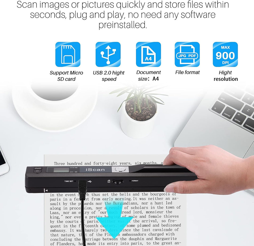 AOZBZ Portable Document Scanner Dokumentenscanner, 900DPI Mobile USB Handscanner A4 Farb Photo Scann