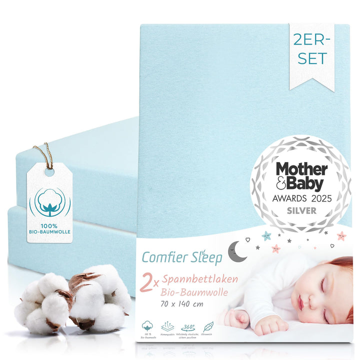 Spannbettlaken 70x140 aus 100% komplett natürlicher Bio-Baumwolle bettlaken 70 x 140 Baby in Blau Fa