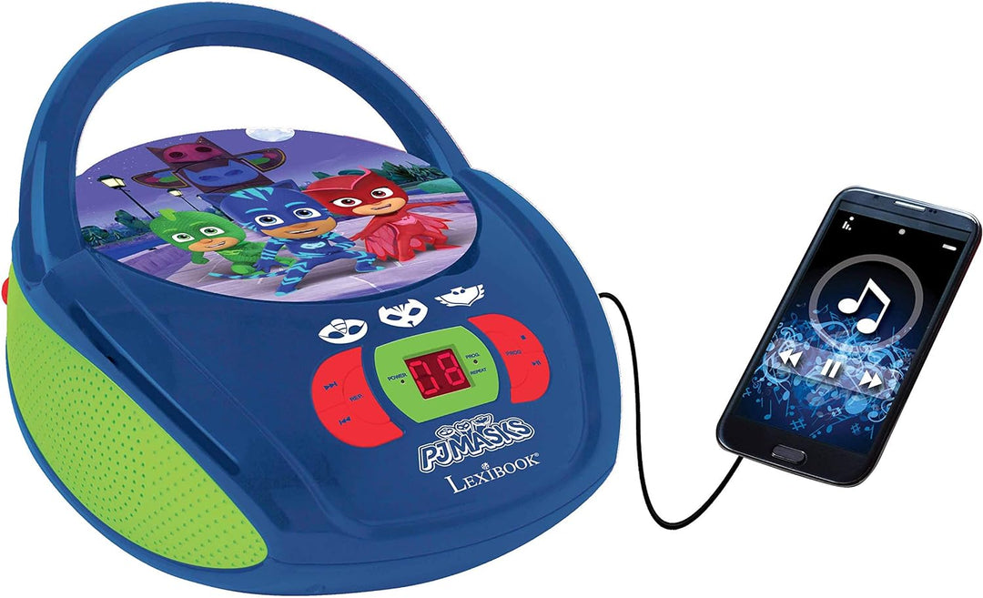 Lexibook PJMAsks Boombox CD-Player, AUX-Eingangsbuchse, AC-Betrieb oder Batterie, Blau/Schwarz, RCD1