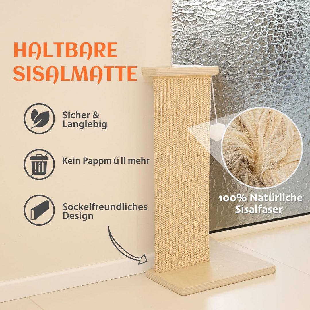 PETKARAY Eck-Kratzbrett für Katzen, 56 cm Hoher Kratzpfosten für Sofa und Wand, Sisal Kratzmatte, Mö