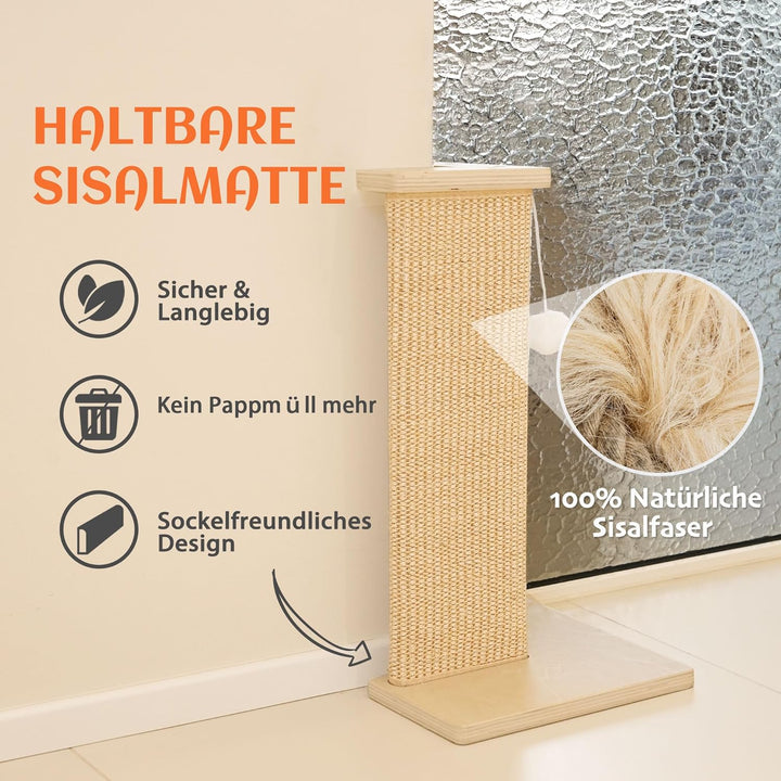 PETKARAY Eck-Kratzbrett für Katzen, 56 cm Hoher Kratzpfosten für Sofa und Wand, Sisal Kratzmatte, Mö
