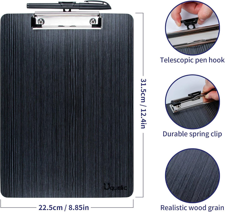 Uquelic Klemmbrett/Schreibbrett/Clipboard A4-4Pcs Klemmbretter A4 Eleganz Luxus Holzmaserung Abgerun