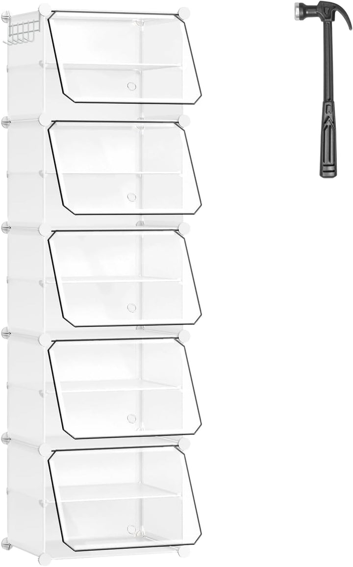 WOLTU Schuhregal, Schuhschrank mit 10 Fächern, Platzsparend, Mit Haken, Schuhablage Kunststoff, für