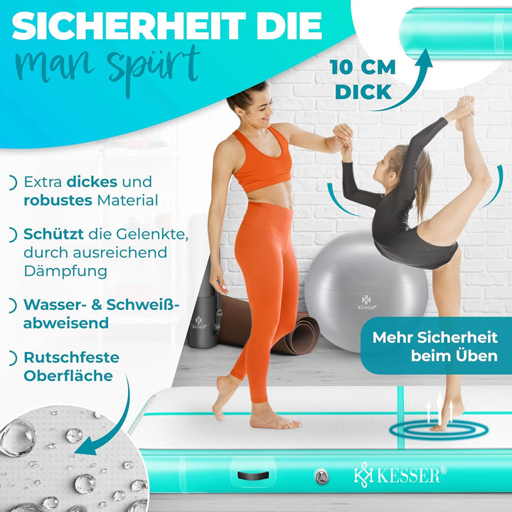 KESSER® Turnmatte Aufblasbar Airtrack Fitness-Matte Gymnastikmatte | inkl. Tragetasche & elektr. Luf