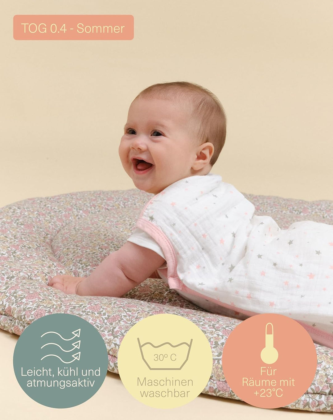 molis&co. Baby-schlafsack. Grösse: 95 cm (18-36 Monate). Ideal für den Sommer. Pink Sky. 100% Baumwo
