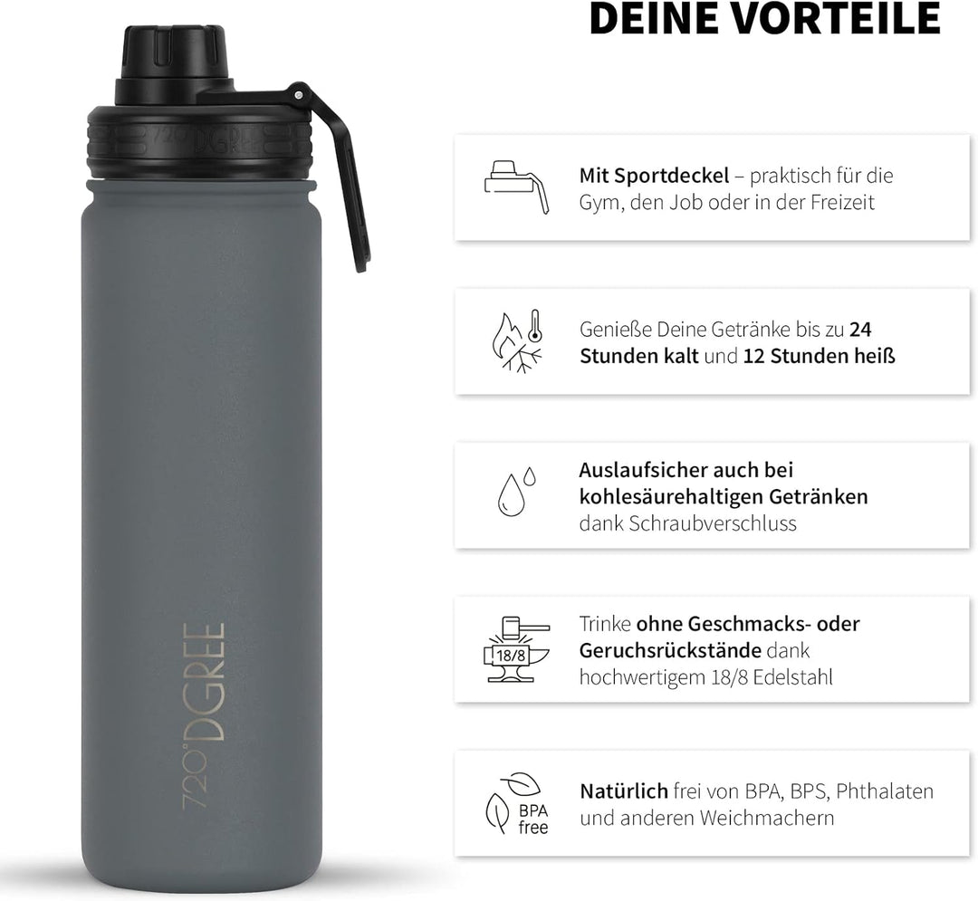 720°DGREE Edelstahl Thermo Trinkflasche 710ml “noLimit” +Früchtebehälter - Auslaufsicher, Kohlensäur