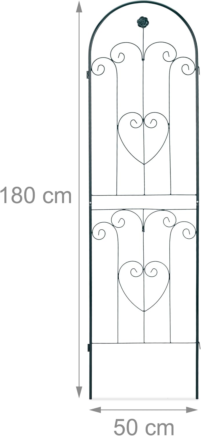 Relaxdays Rankgitter 2er Set, Metall, 180 x 50 cm, Rankhilfe Garten, Rundbogen, Blume & Herz, zum St
