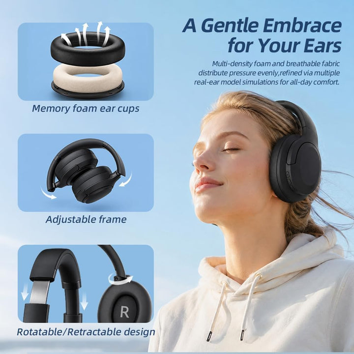Kabelloser Bluetooth-Kopfhörer mit Geräuschunterdrückung, Over-Ear-Kopfhörer, 100 Stunden ultralange