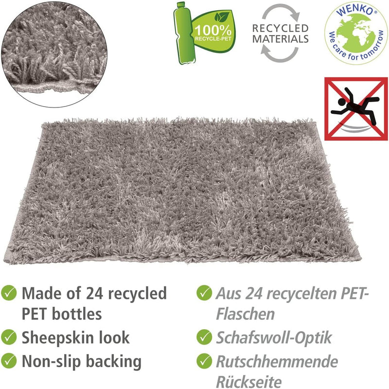 WENKO Badematte Lanas, nachhaltiger Badteppich hergestellt aus recycelten PET Flaschen in Schafswoll