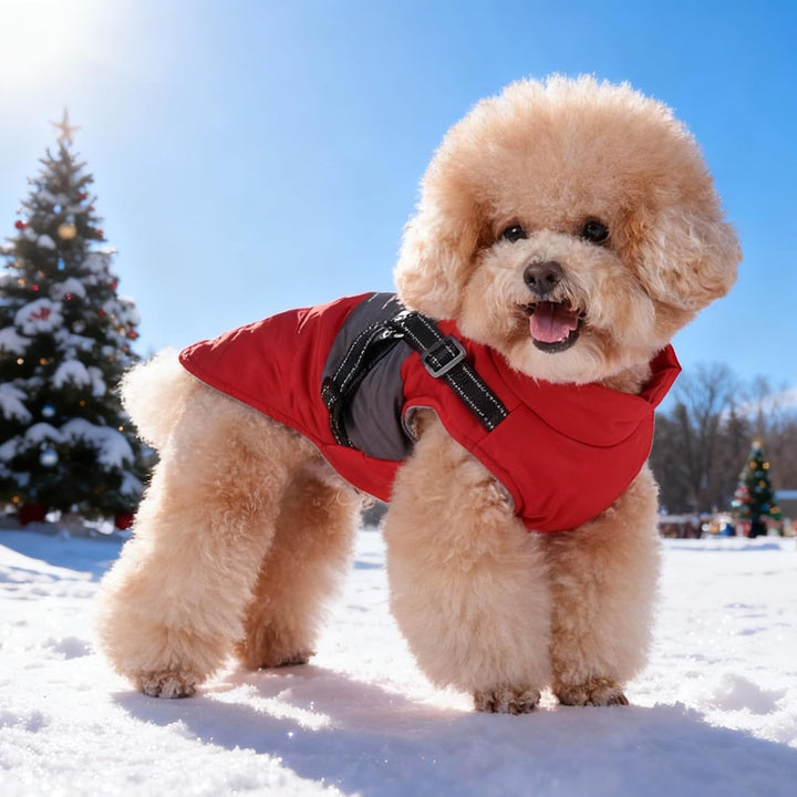 Hundejacke für kleine mittelgrosse Hunde, Warmer winddichter Winter Hundemantel mit Geschirr, Hausti