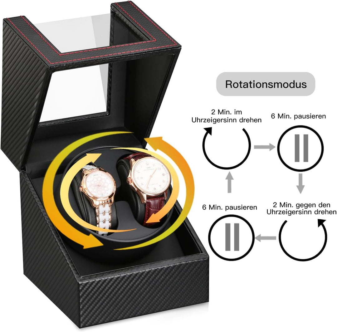 DRAIGERWAY Automatische Uhrenbeweger Box PU Leder Uhrengehäuse mit leisem Motor Batteriebetrieb oder