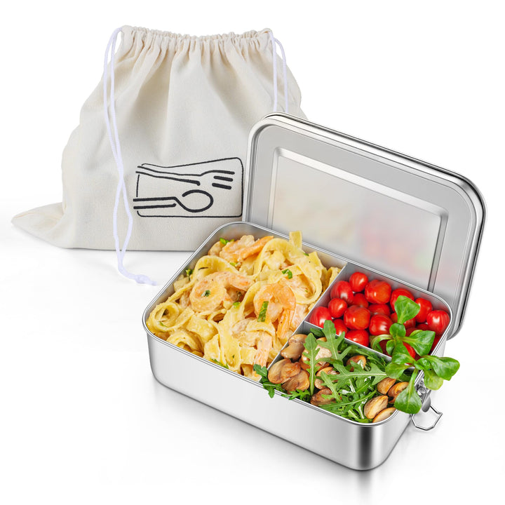 Homikit Brotdose mit Fächern, Edelstahl Bento Box Lunchbox mit Tasche, 2400ml Lunch Box für Kinder &