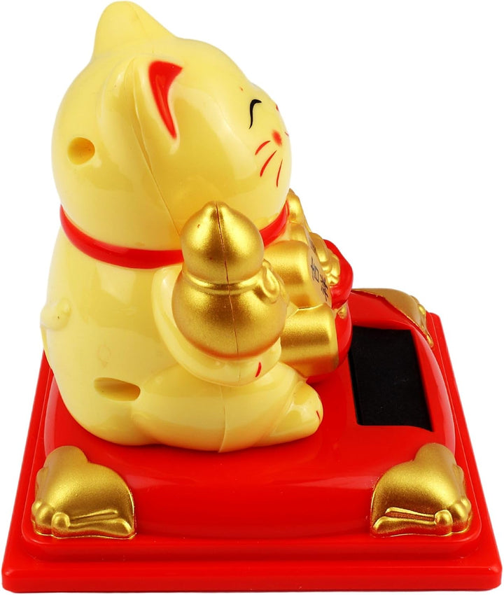 Freak Scene Glückskatze Maneki-Neko Vermögen Solar auf Sockel 8cm beige Winkekatze Lucky cat, Beige