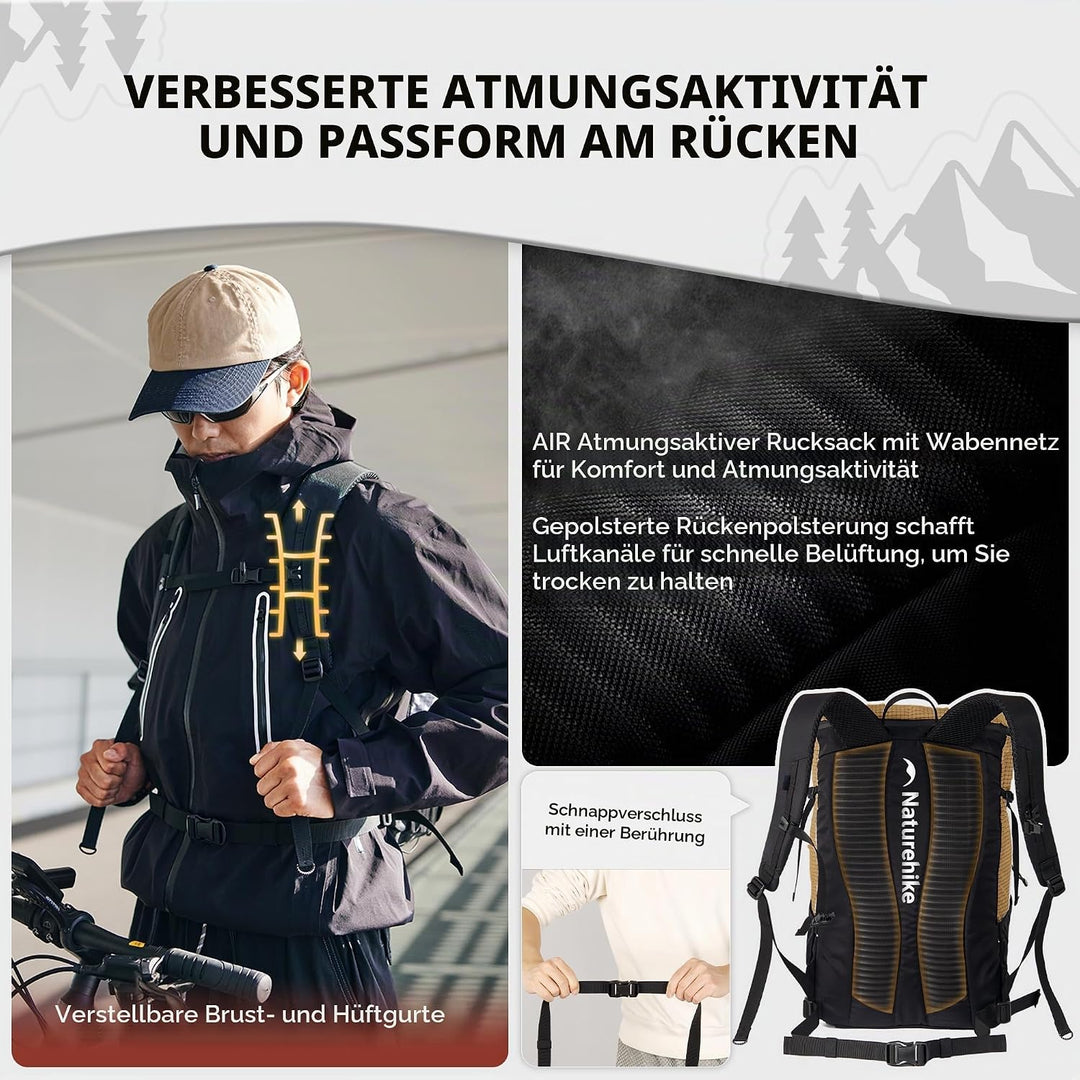 Naturehike Wanderrucksack 25L/35L Herren Damen Reiserucksack Wasserdichter Trekkingrucksäcke für Out