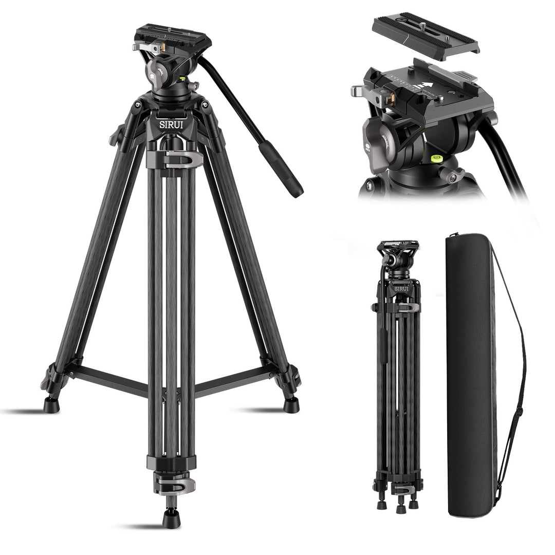 SIRUI AVT-12 Carbon Profi-Videostativ 185cm mit Flüssigkopf, Schnellwechselplatte, 15kg Tragkraft un
