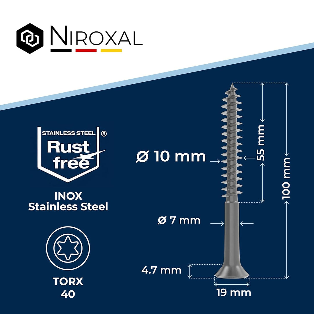 Edelstahlschrauben Torx Holzschrauben 10x100 Edelstahl V2A rostfrei Spanplattenschrauben für Holz Te