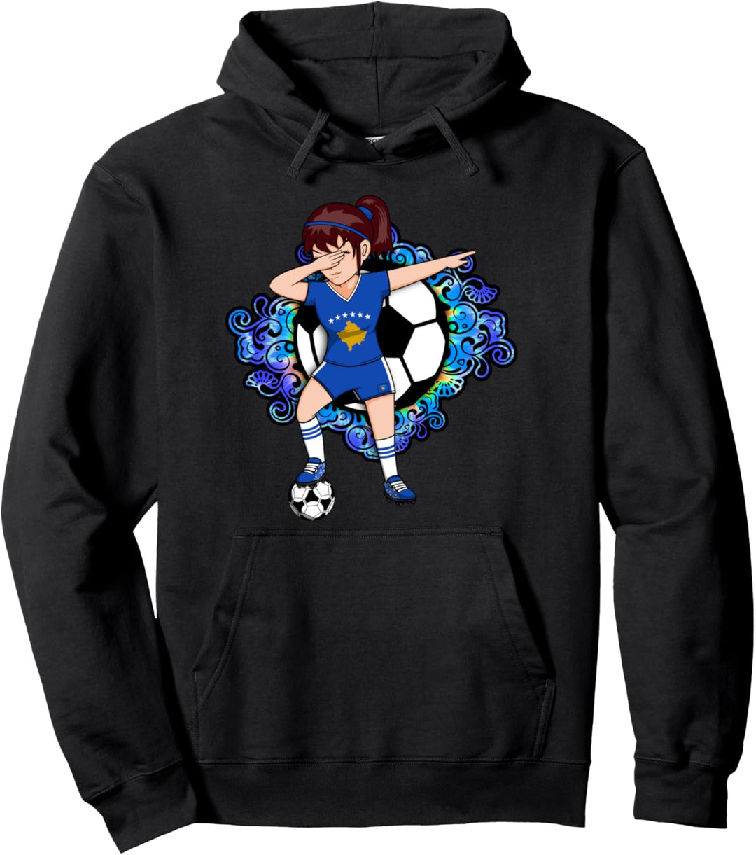 Dabbing Fussball Mädchen Kosovo Fan Trikot Floral Fussball Blume Pullover Hoodie