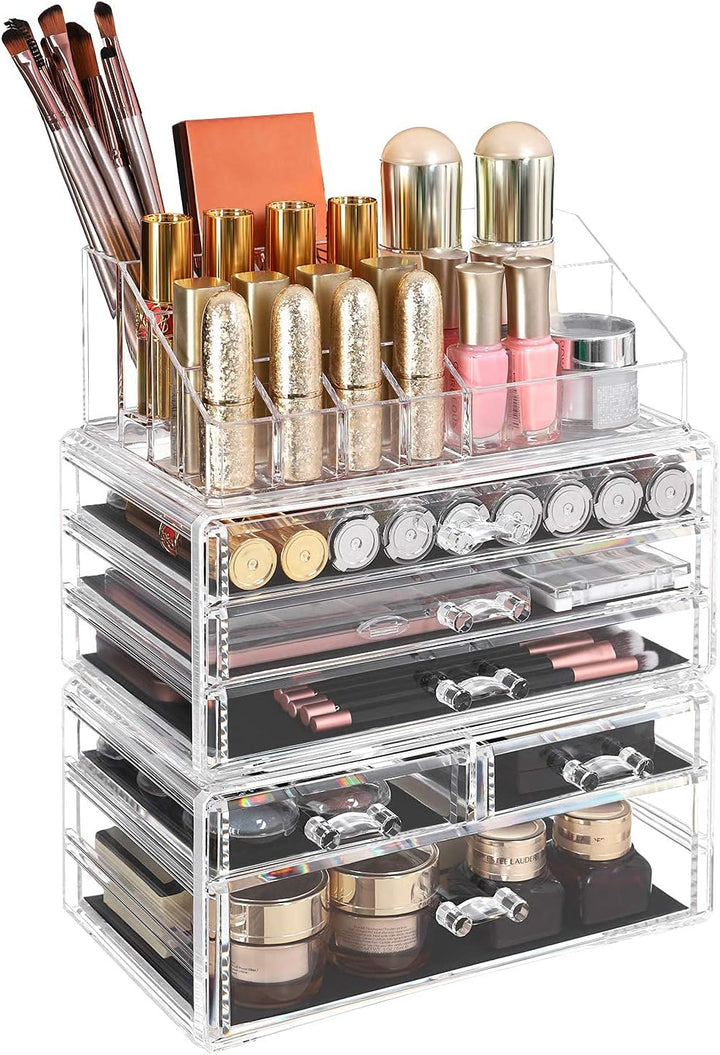 SONGMICS Kosmetik-Organizer aus Acryl, Make-up Organizer mit 6 Schubladen, Aufbewahrungsbox fürs Bad