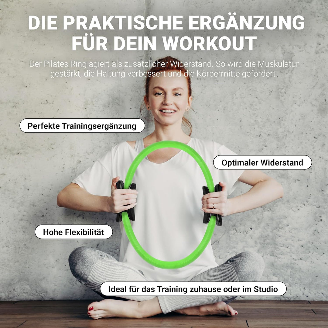 MSPORTS Pilates Ring Premium I Widerstandsring - Doppelgriff Pilates Yoga Ring 38 cm Übungskreis Grü