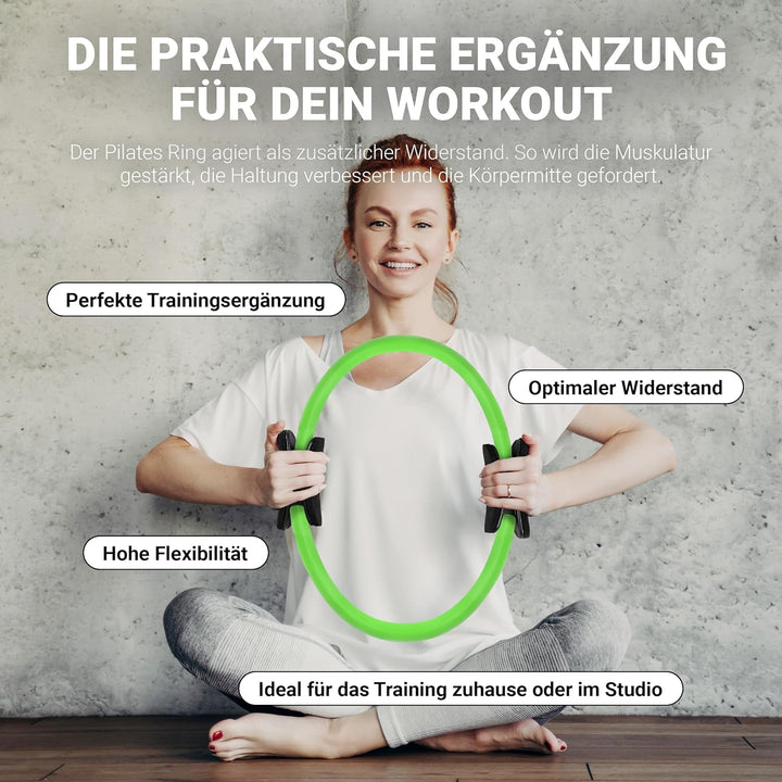 MSPORTS Pilates Ring Premium I Widerstandsring - Doppelgriff Pilates Yoga Ring 38 cm Übungskreis Grü