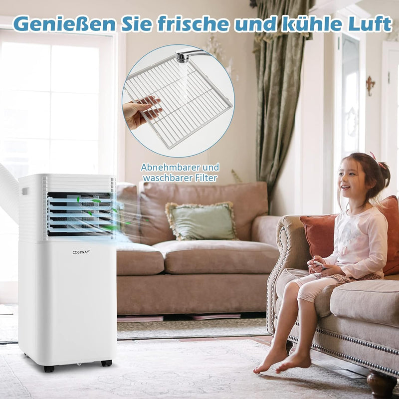 COSTWAY Mobile Klimaanlage für Räume bis zu 60-75 m³(20-25 m²), 7000 BTU, 2,1KW, Kühlen&Ventilieren&