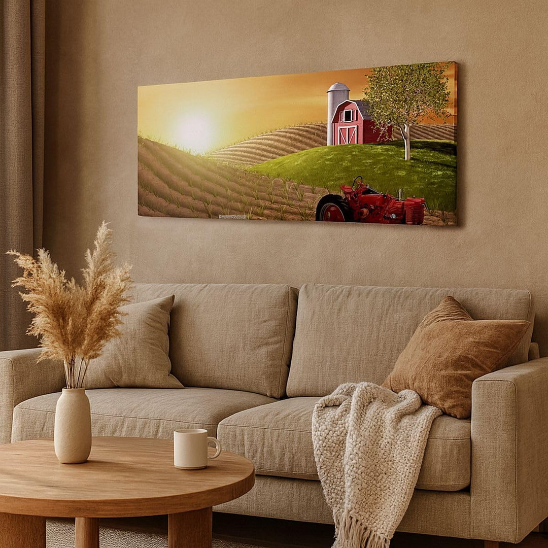 Wandbilder Dekoration Wohnzimmer Morgen Bauernhof Feld Plantage Panorama Bilder auf Leinwand 120x50c