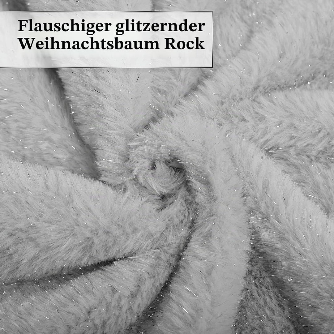 KONVINIT Weihnachtsbaumdecke Grau Plüsch Christmasbaumdecke Glitzer Kunstfell Weihnachtsbaumteppich