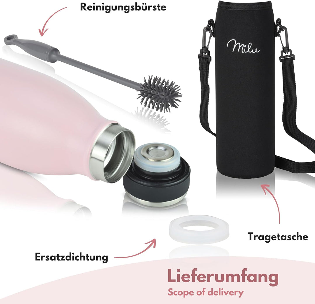 Milu Thermoflasche 350ml 500ml 750ml 1L 1,5L Isolierte Edelstahl Trinkflasche, Thermoskanne Auslaufs
