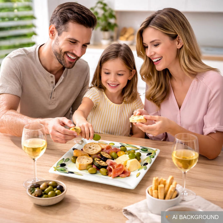 Lashuma 2er Set Kombiservice Olive, Tiefer Suppenteller 23 cm und Servierplatte 27 x 27 cm, Handgema