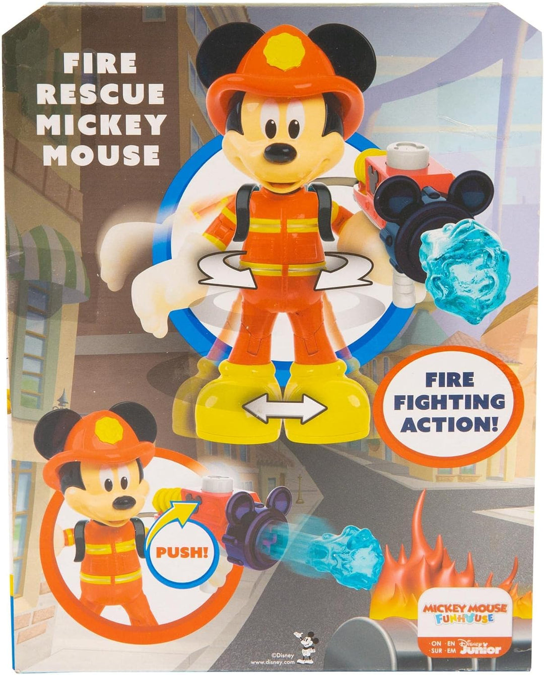 Giochi Preziosi Disney Mickey Figur Feuerwehrmann, 15 cm, beweglich, mit Rucksack mit Wasserkanone u