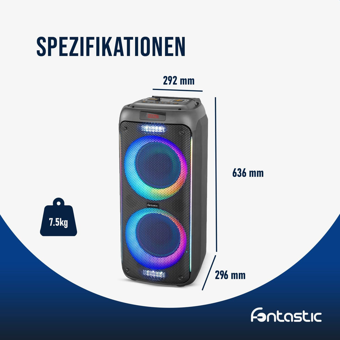 Fontastic Party-Lautsprecher Zeal - Bluetooth Lautsprecher mit USB-Wiedergabe, AUX und MicroSD - Kar
