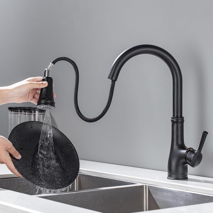 Wasserhahn Küche Schwarz, Küchenarmatur ausziehbar mit Brause, Hochdruck Armatur Küche, Mischbatteri