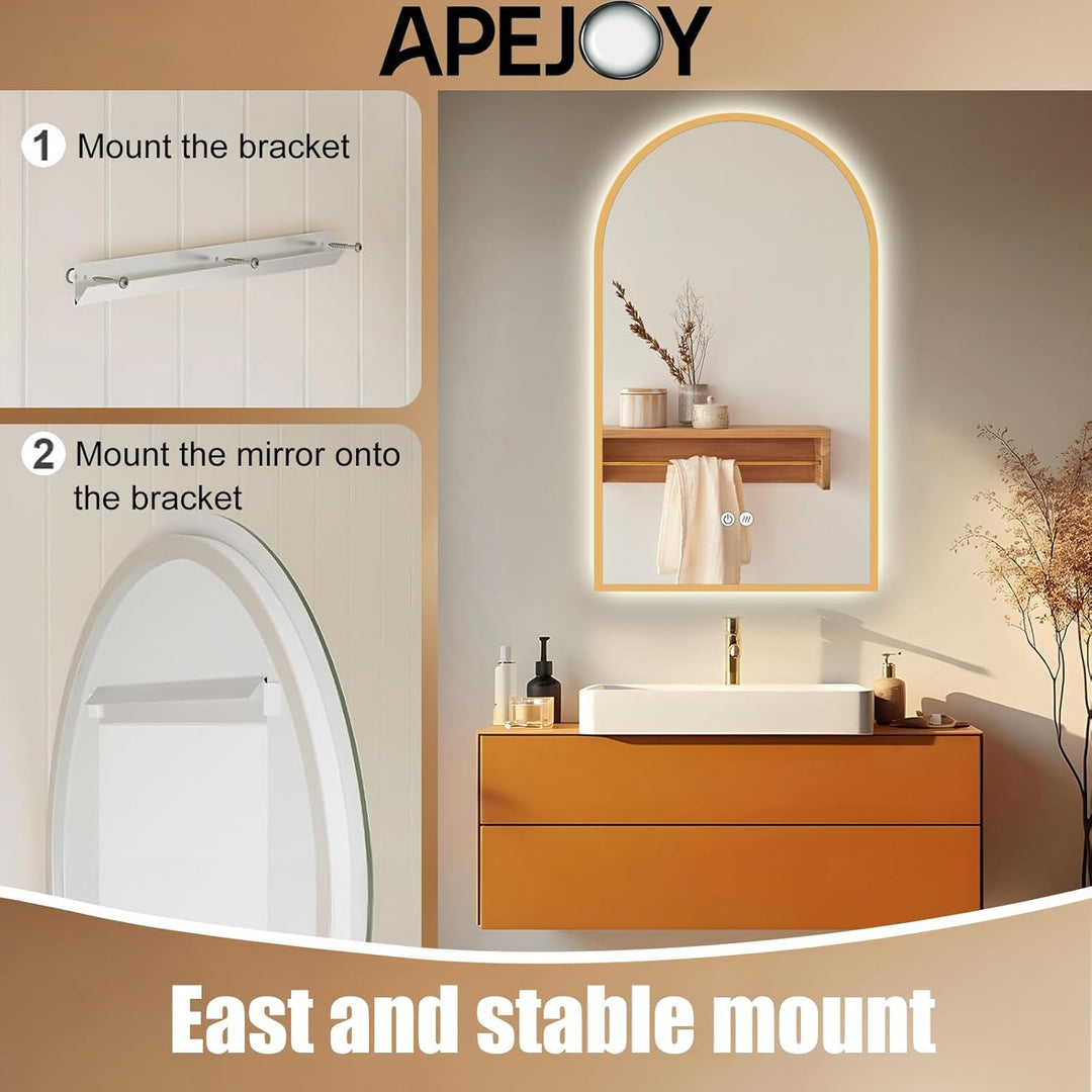 Gold Badspiegel Led Beleuchtung Arch 60x100/100x60cm, Wandspiegel mit Antibeschlag und mit Touch Sch