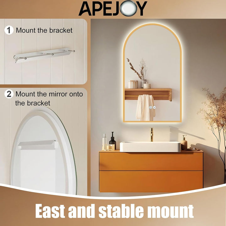 Gold Badspiegel Led Beleuchtung Arch 60x100/100x60cm, Wandspiegel mit Antibeschlag und mit Touch Sch