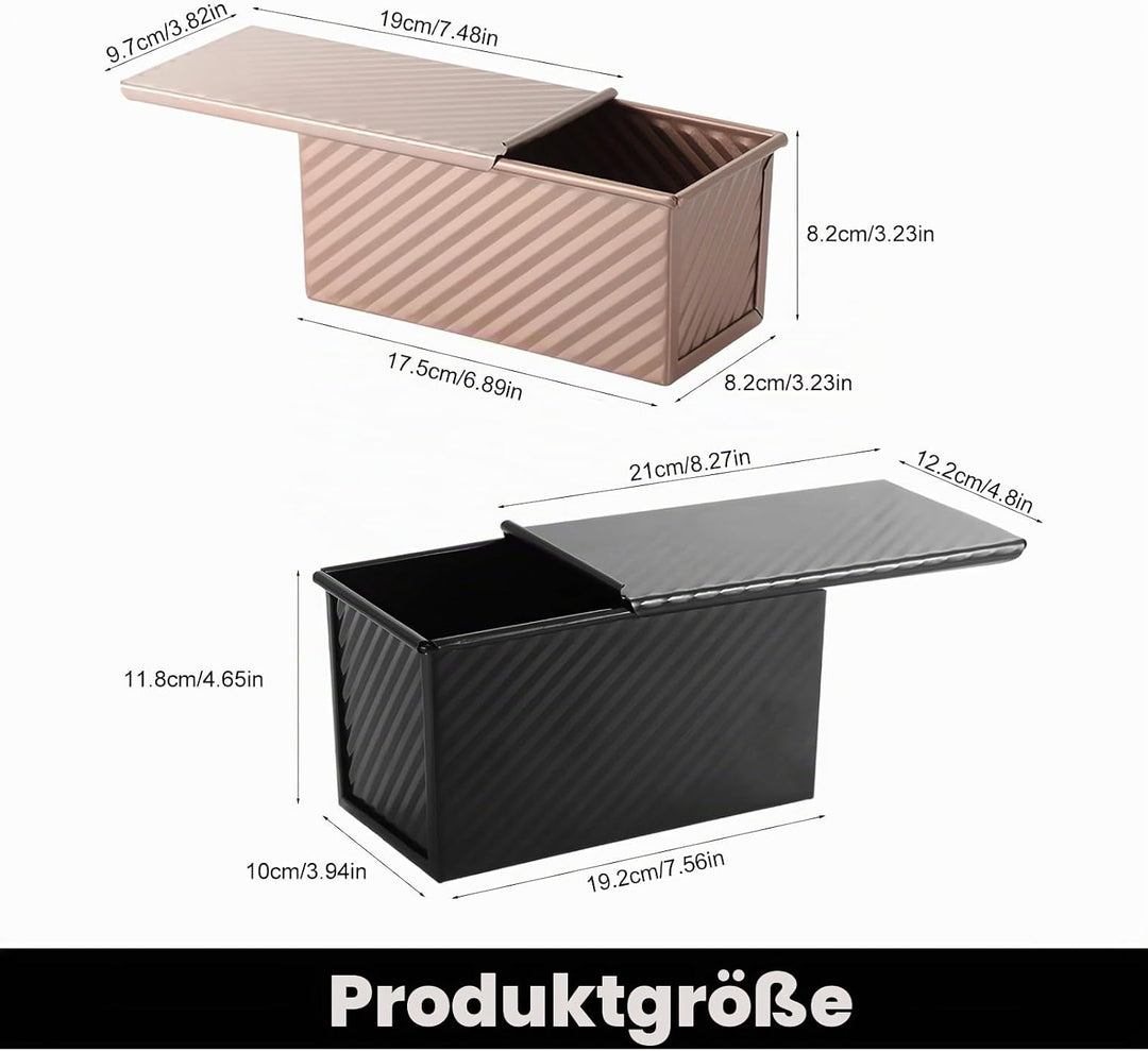 Toastbrot Backform mit Deckel, 2 Stück Brotbackformen (Schwarz/Roségold), Toastbrotform, mit 3 Belüf