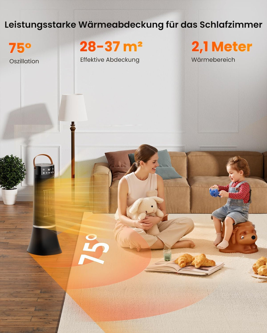 Heizlüfter Energiesparend, 2000W Klein Heizung Elektrisch mit Fernbedienung, Thermostat, 12h Timer,