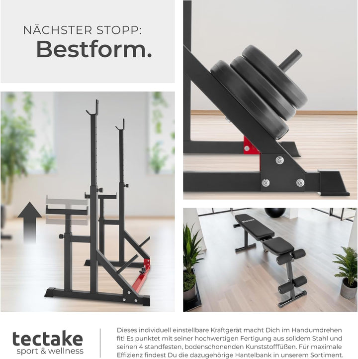 tectake 404237 Squat Rack, Höhe und Breite verstellbare Langhantelablage, Kniebeugenständer mit Sich